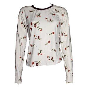 RUE 21 White Red Green Floral Long Sleeve Soft Pullover Top Womens Size XL